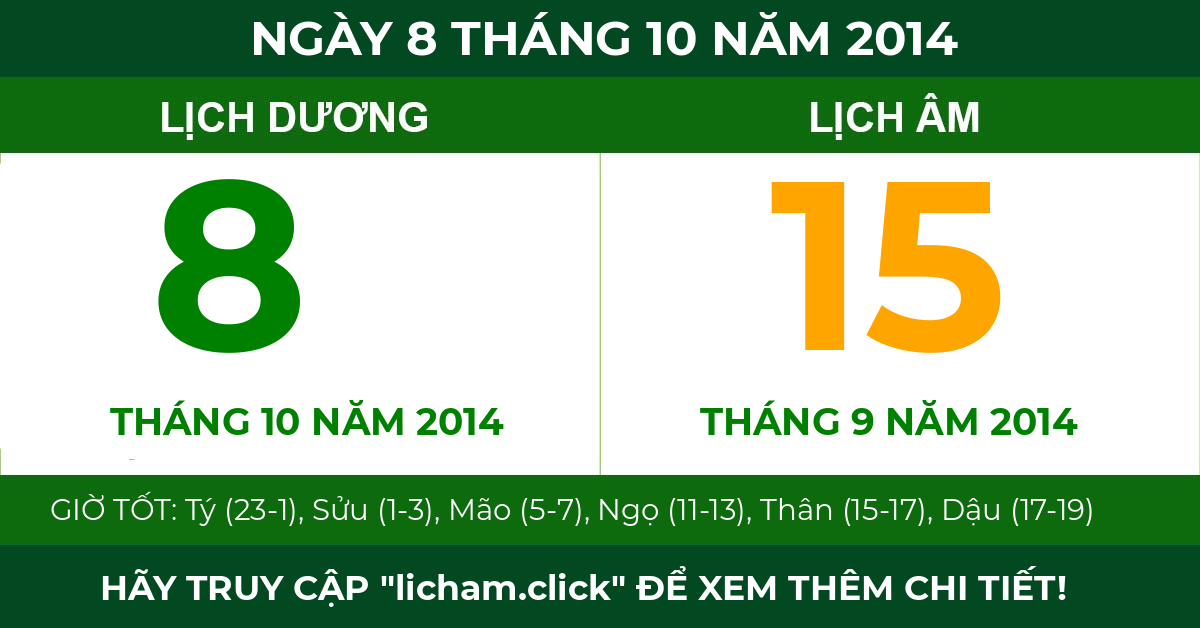 lịch âm ngày 8 tháng 10 năm 2014