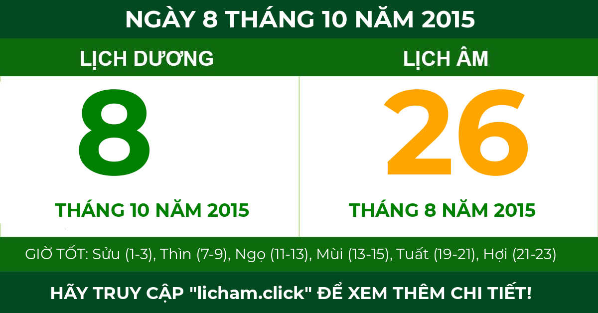 lịch âm ngày 8 tháng 10 năm 2015