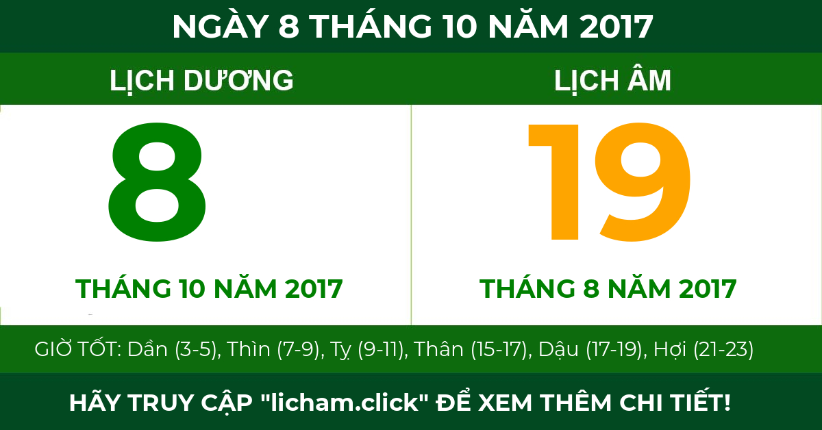 lịch âm ngày 8 tháng 10 năm 2017
