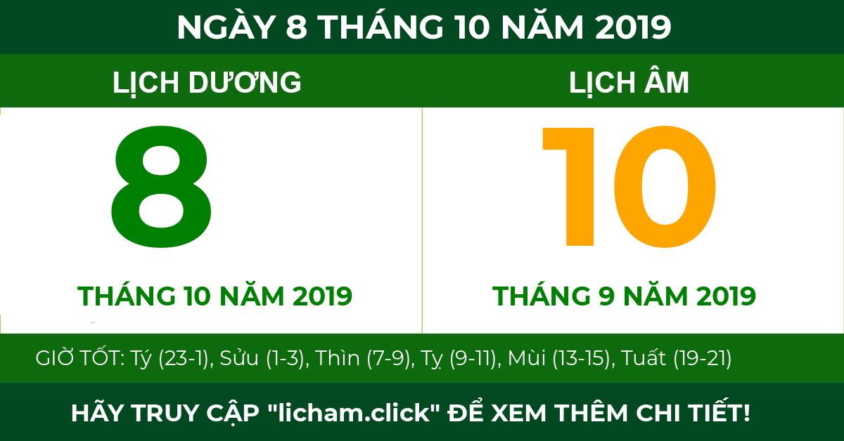 lịch âm ngày 8 tháng 10 năm 2019