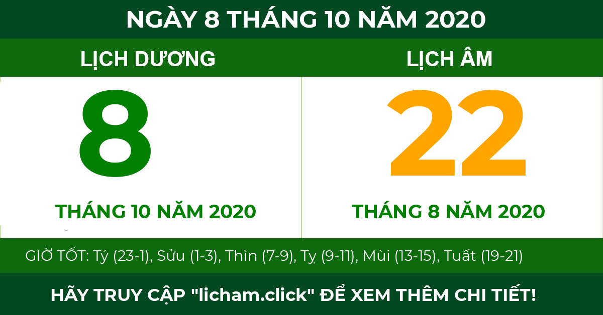 lịch âm ngày 8 tháng 10 năm 2020