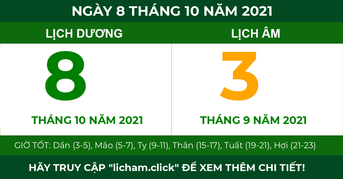 lịch âm ngày 8 tháng 10 năm 2021