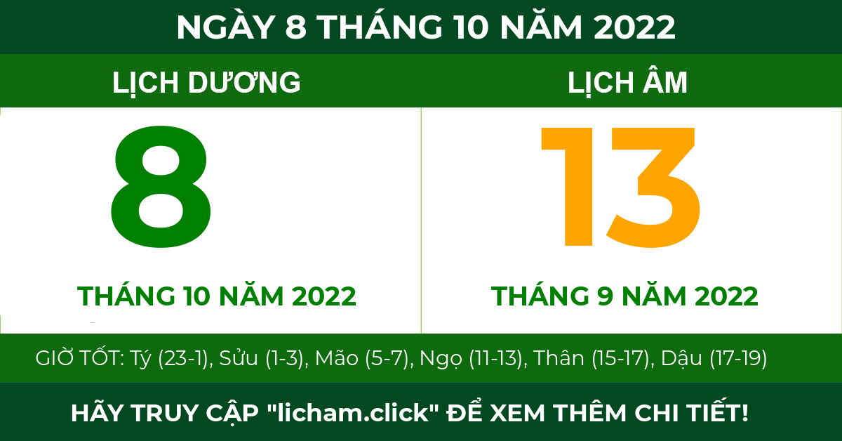 lịch âm ngày 8 tháng 10 năm 2022
