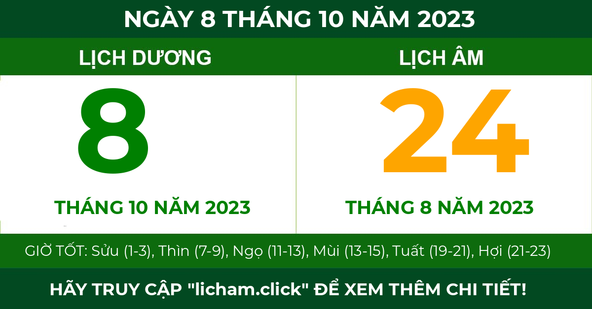 lịch âm ngày 8 tháng 10 năm 2023