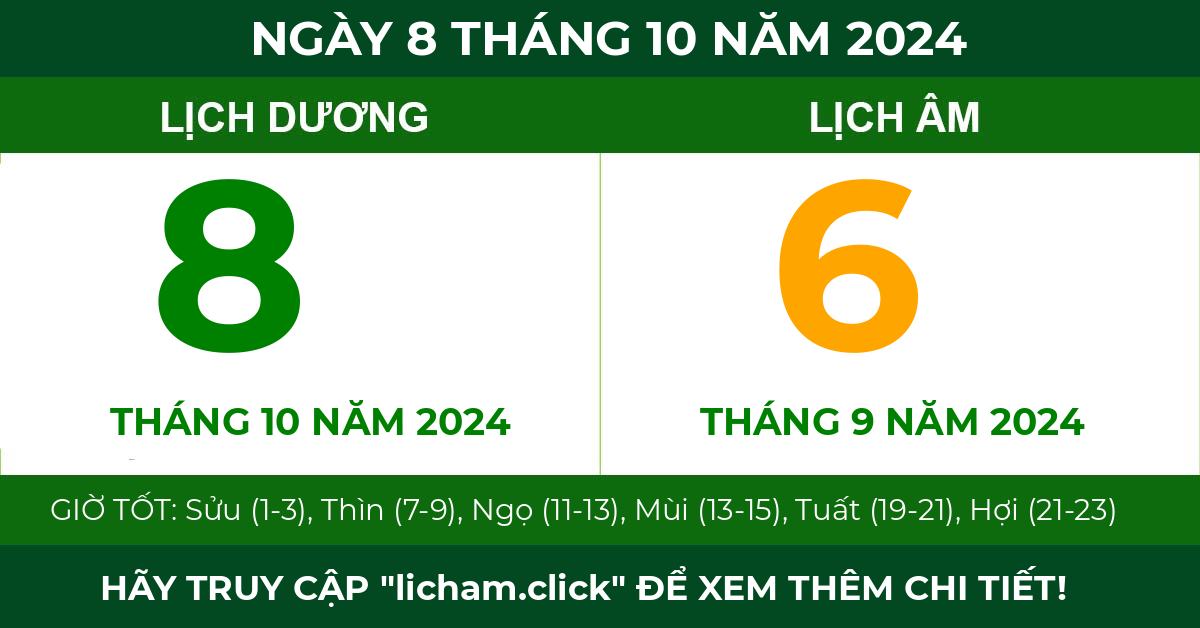 lịch âm ngày 8 tháng 10 năm 2024