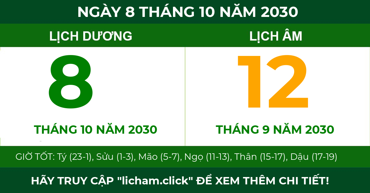 lịch âm ngày 8 tháng 10 năm 2030