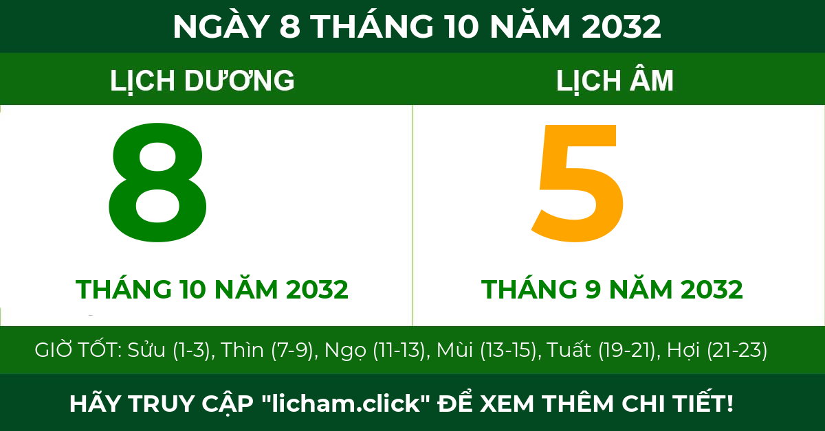 lịch âm ngày 8 tháng 10 năm 2032
