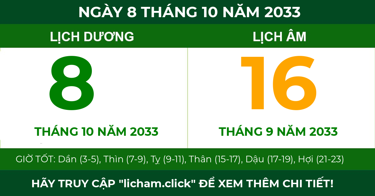 lịch âm ngày 8 tháng 10 năm 2033