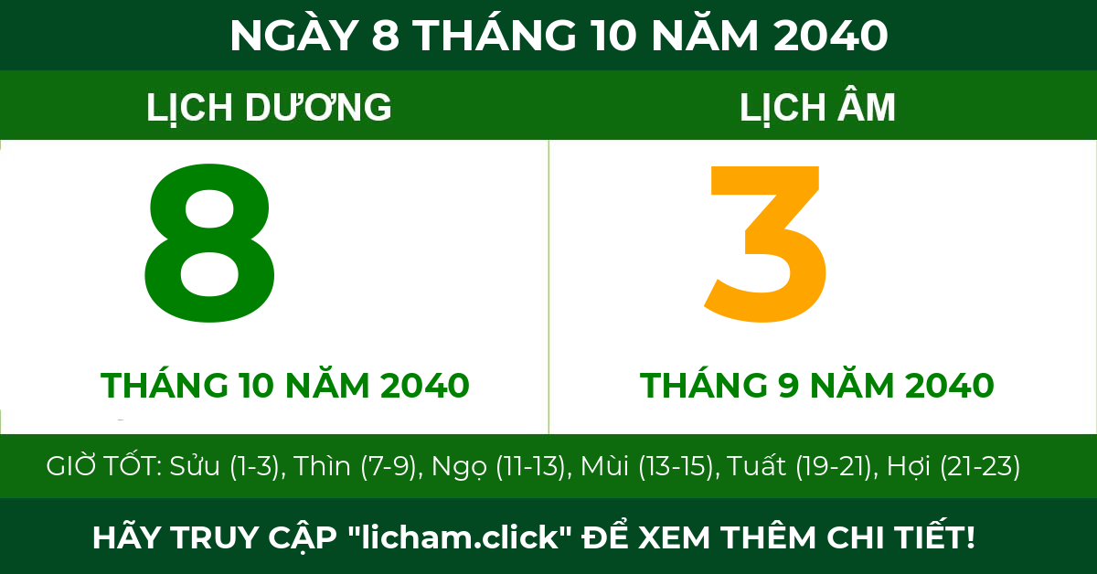 lịch âm ngày 8 tháng 10 năm 2040
