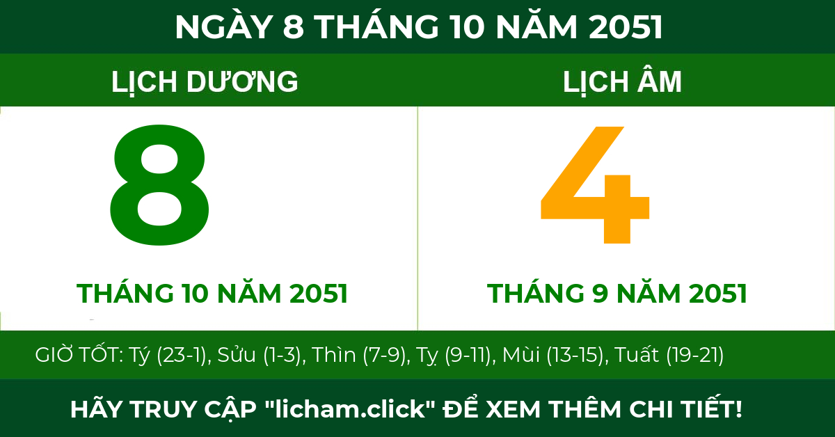 lịch âm ngày 8 tháng 10 năm 2051