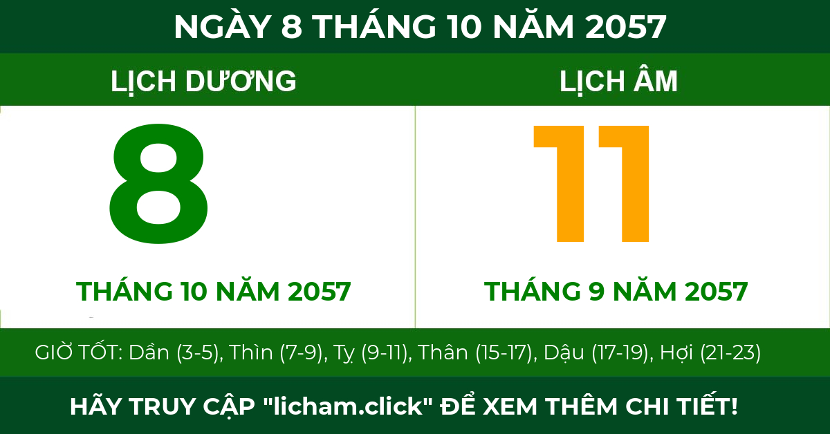 lịch âm ngày 8 tháng 10 năm 2057