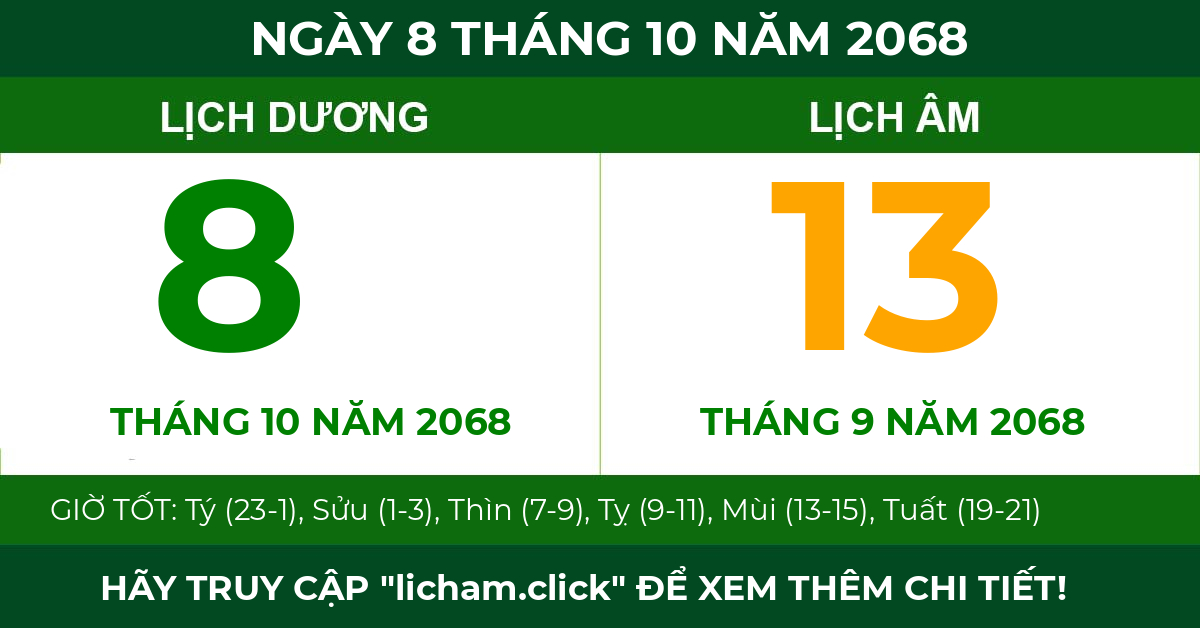 lịch âm ngày 8 tháng 10 năm 2068