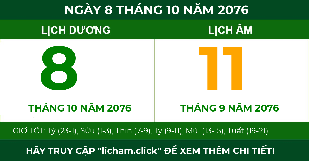 lịch âm ngày 8 tháng 10 năm 2076