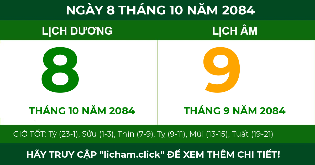 lịch âm ngày 8 tháng 10 năm 2084