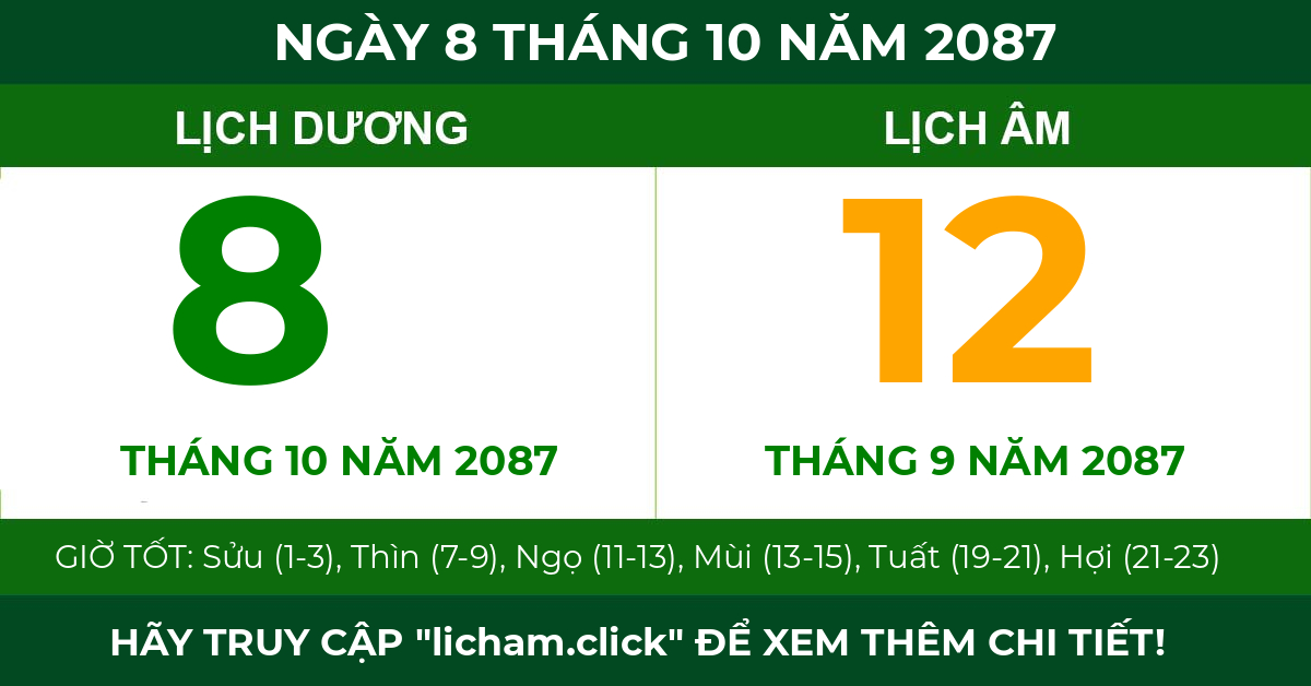 lịch âm ngày 8 tháng 10 năm 2087