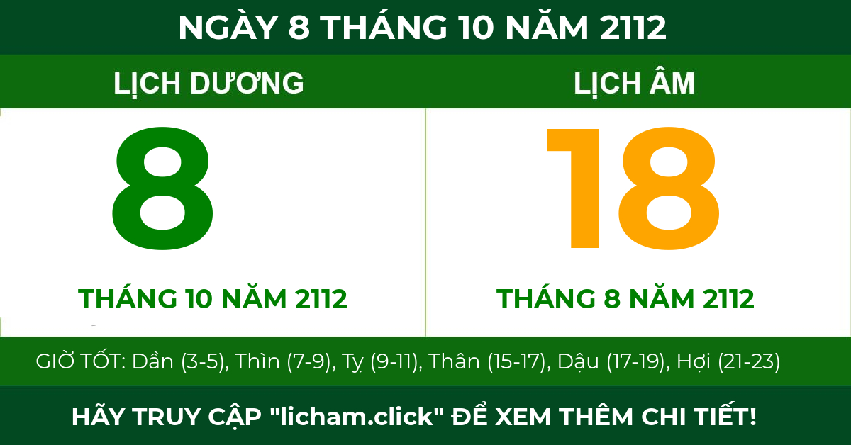 lịch âm ngày 8 tháng 10 năm 2112
