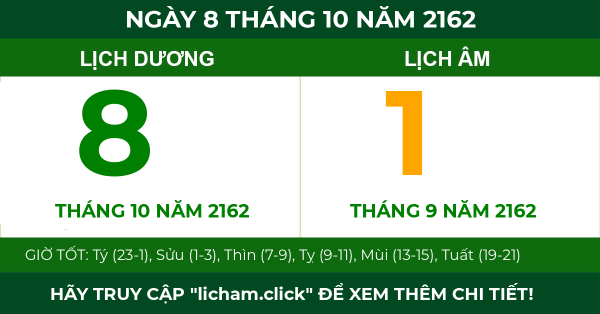 lịch âm ngày 8 tháng 10 năm 2162