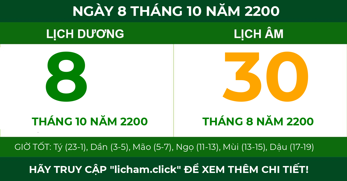 lịch âm ngày 8 tháng 10 năm 2200