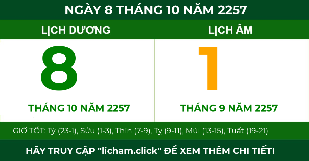 lịch âm ngày 8 tháng 10 năm 2257