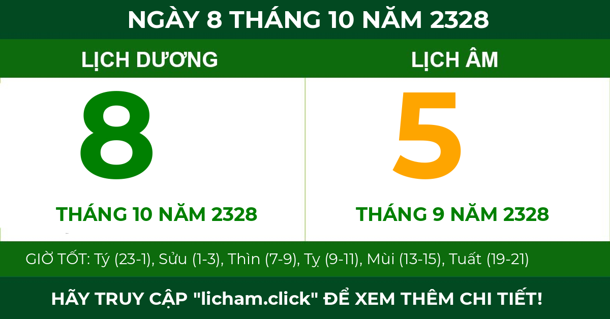 lịch âm ngày 8 tháng 10 năm 2328