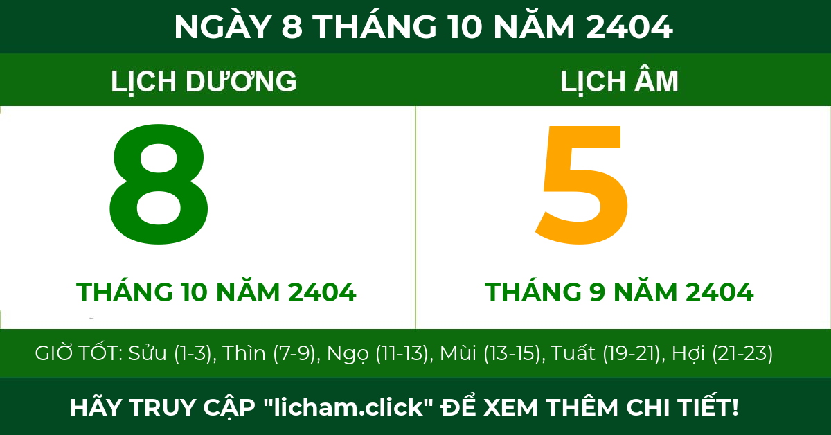 lịch âm ngày 8 tháng 10 năm 2404