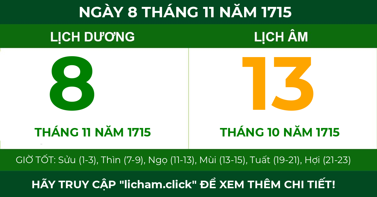lịch âm ngày 8 tháng 11 năm 1715