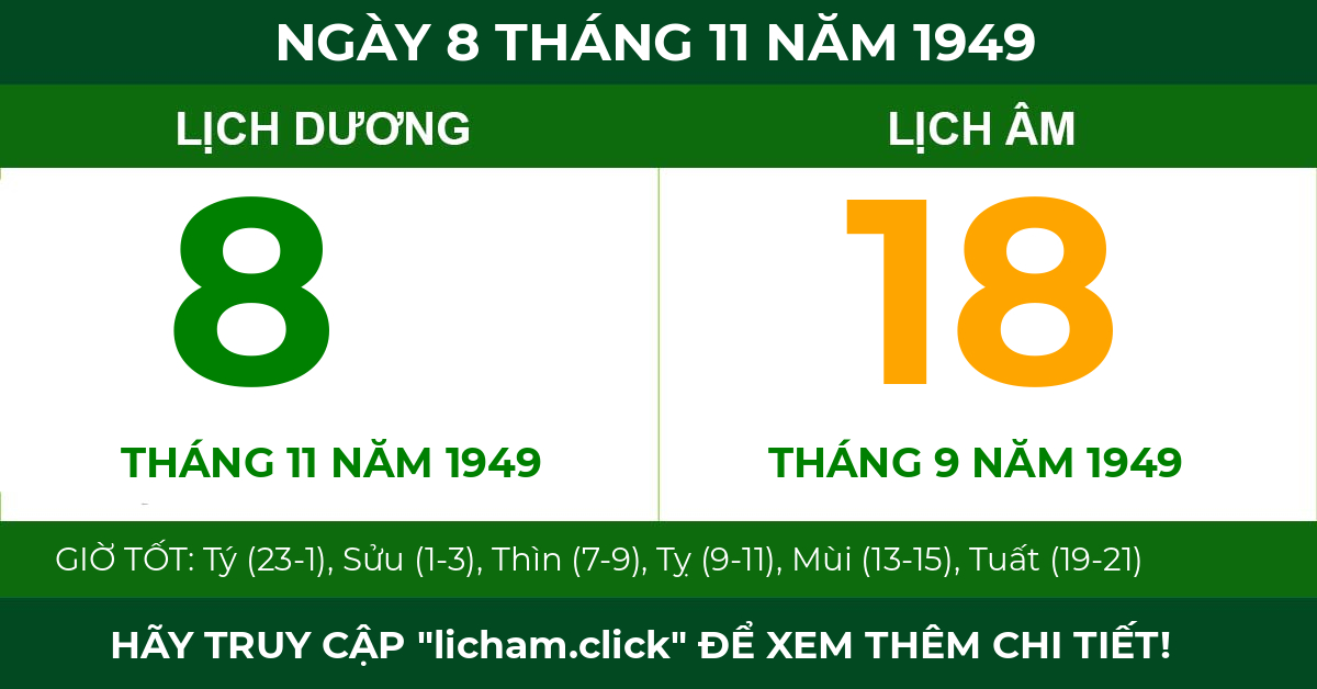 lịch âm ngày 8 tháng 11 năm 1949