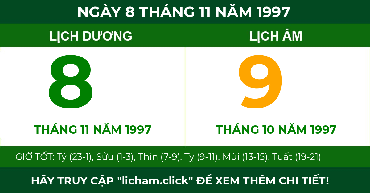 lịch âm ngày 8 tháng 11 năm 1997