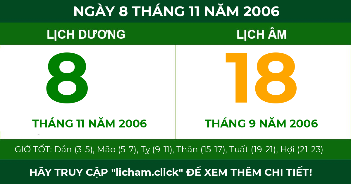 lịch âm ngày 8 tháng 11 năm 2006
