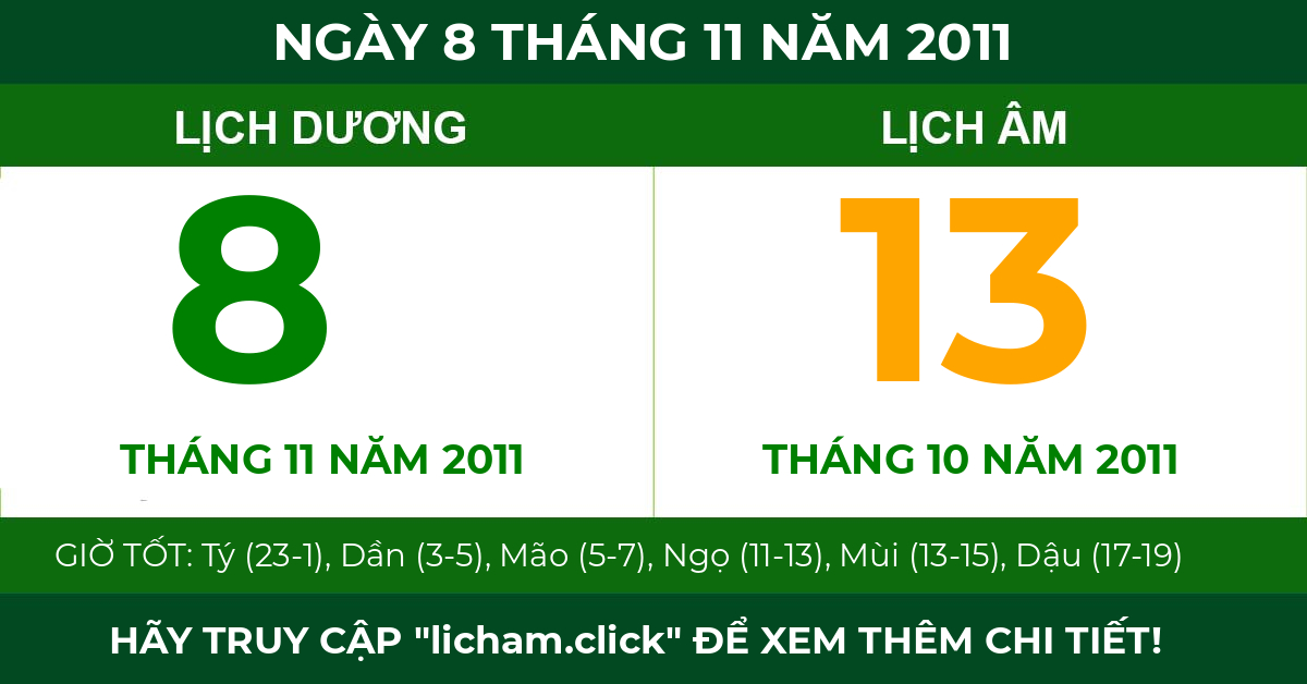 lịch âm ngày 8 tháng 11 năm 2011