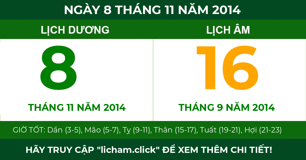 lịch âm ngày 8 tháng 11 năm 2014