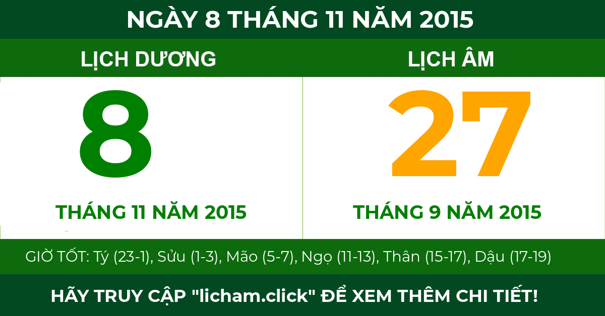 lịch âm ngày 8 tháng 11 năm 2015