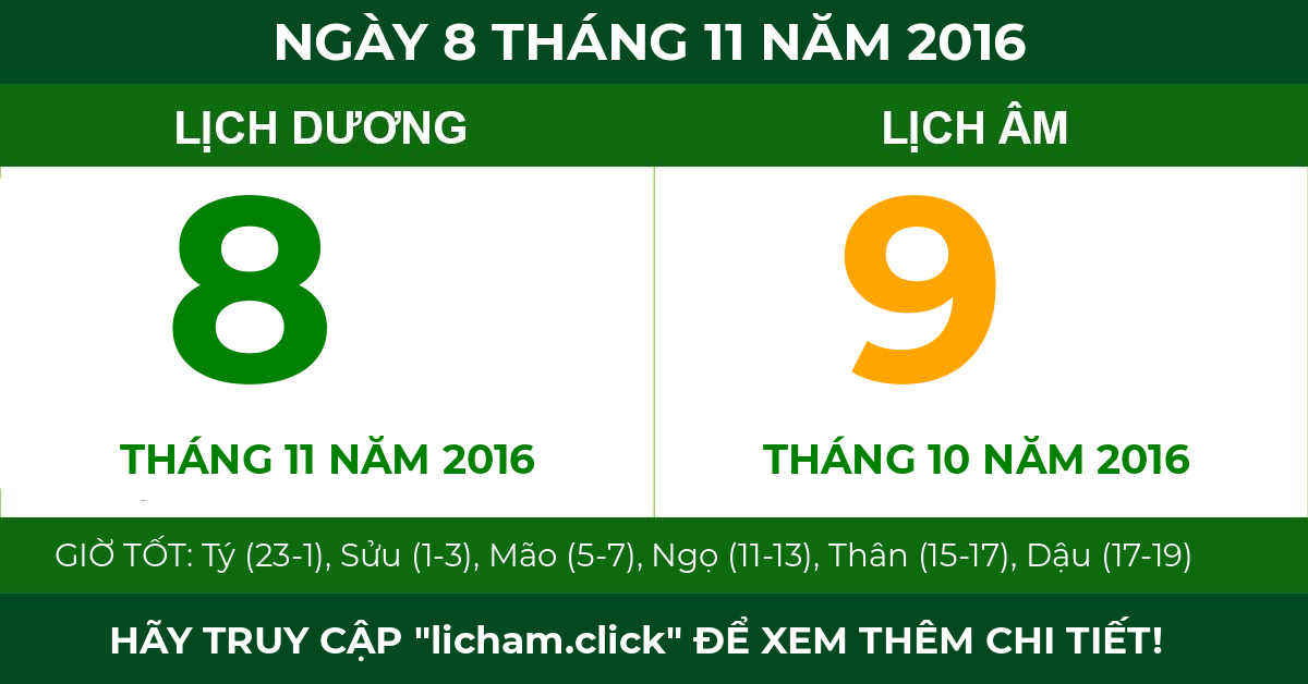 lịch âm ngày 8 tháng 11 năm 2016