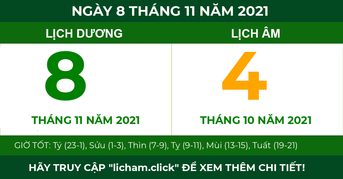 lịch âm ngày 8 tháng 11 năm 2021