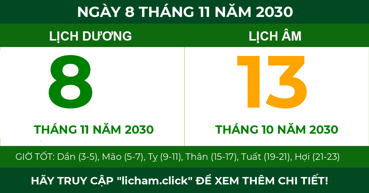 lịch âm ngày 8 tháng 11 năm 2030