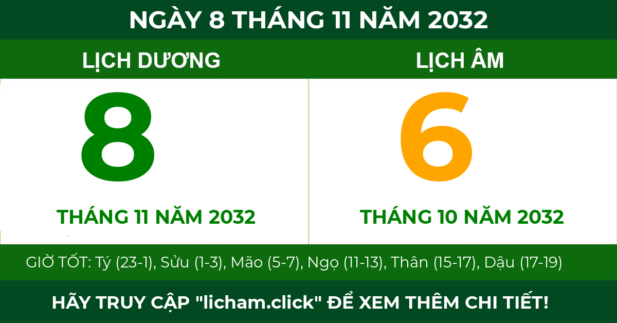 lịch âm ngày 8 tháng 11 năm 2032
