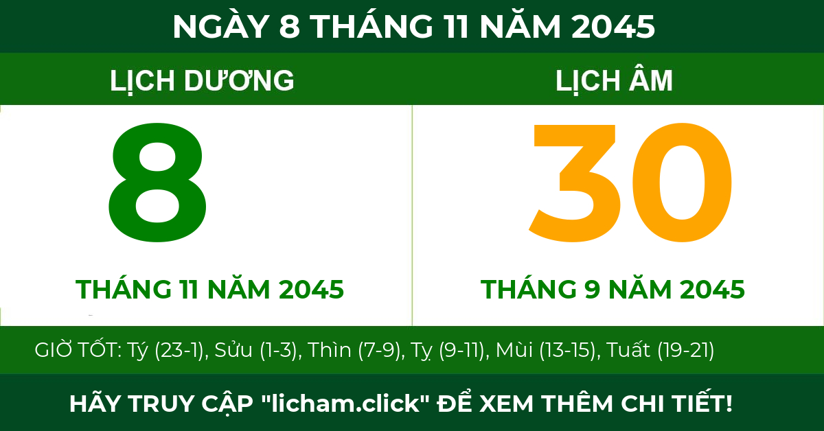 lịch âm ngày 8 tháng 11 năm 2045