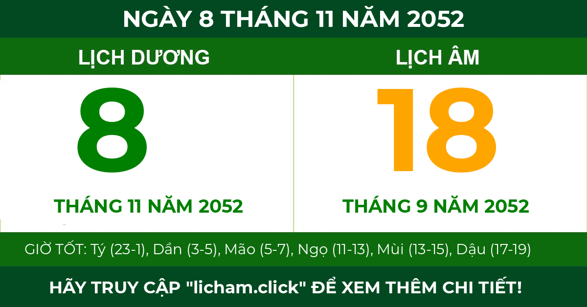 lịch âm ngày 8 tháng 11 năm 2052