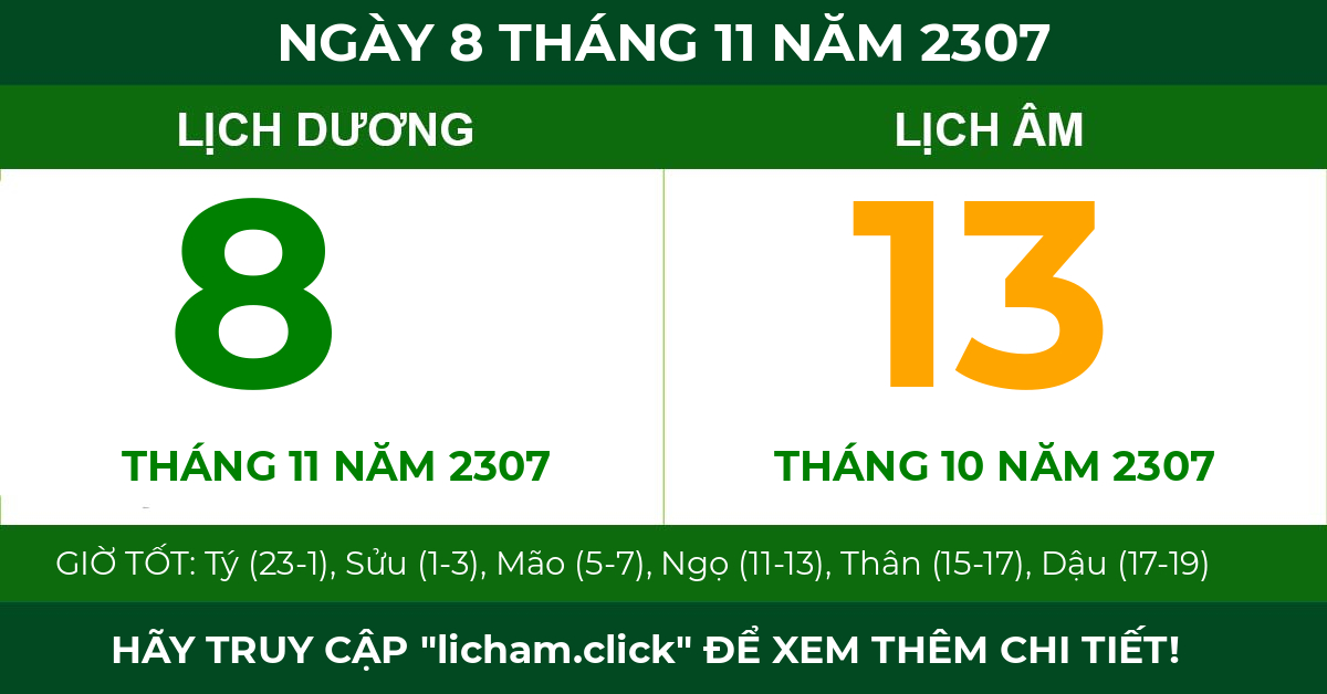lịch âm ngày 8 tháng 11 năm 2307