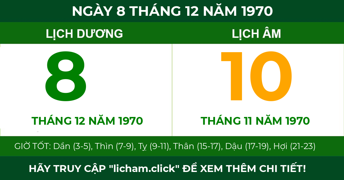lịch âm ngày 8 tháng 12 năm 1970