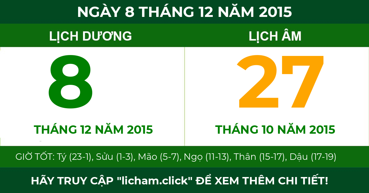 lịch âm ngày 8 tháng 12 năm 2015