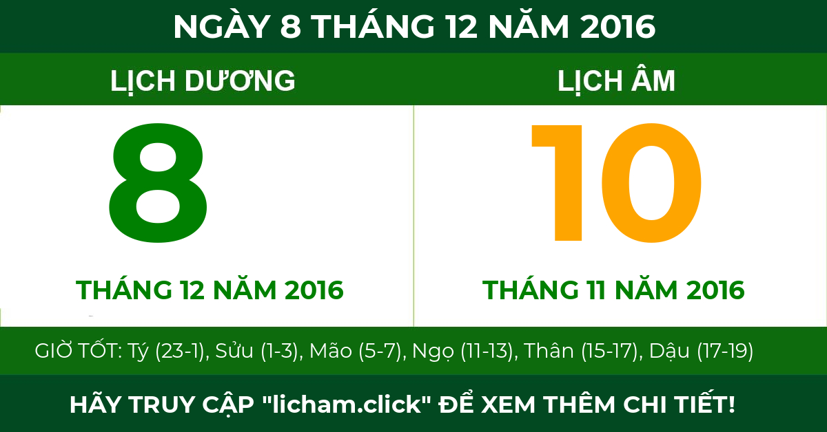 lịch âm ngày 8 tháng 12 năm 2016