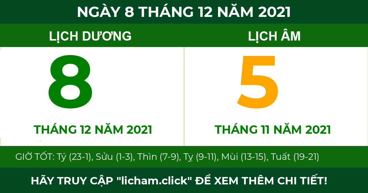 lịch âm ngày 8 tháng 12 năm 2021
