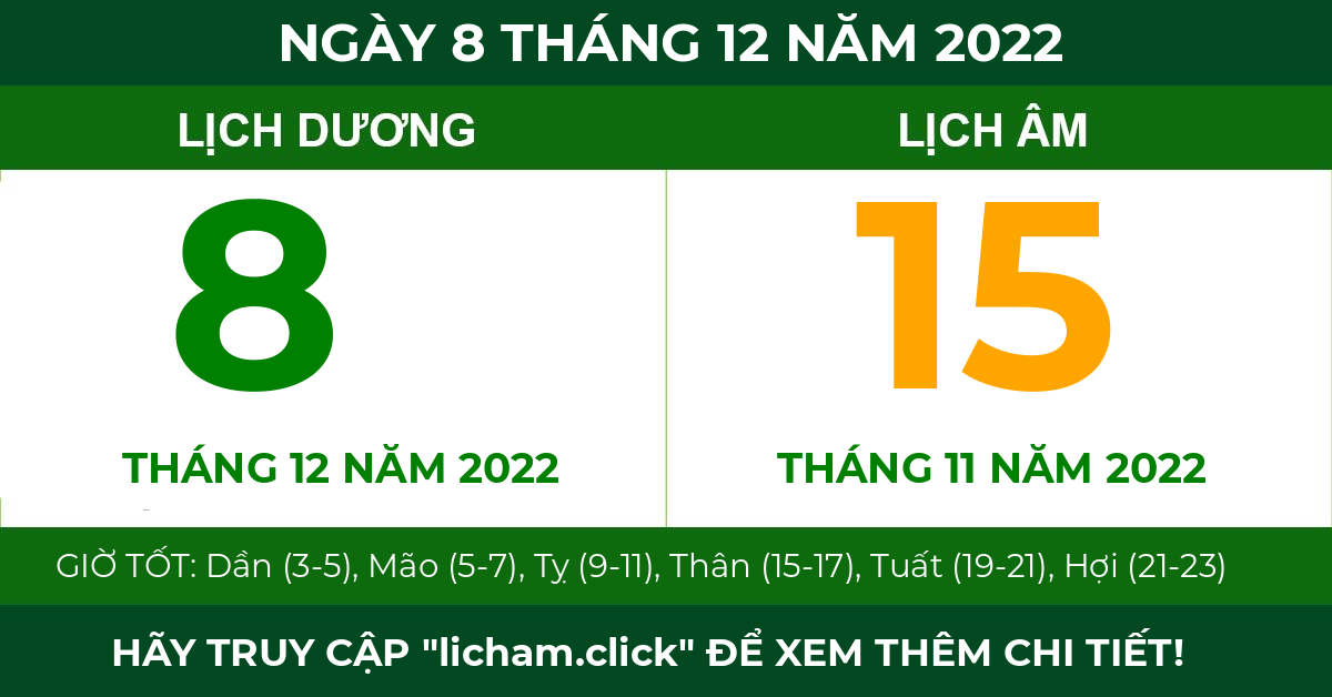 lịch âm ngày 8 tháng 12 năm 2022