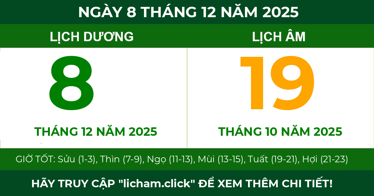 lịch âm ngày 8 tháng 12 năm 2025