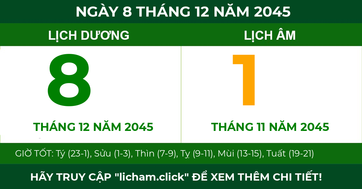 lịch âm ngày 8 tháng 12 năm 2045