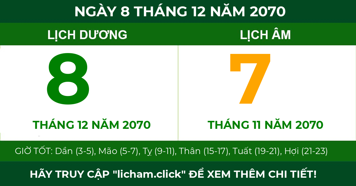 lịch âm ngày 8 tháng 12 năm 2070