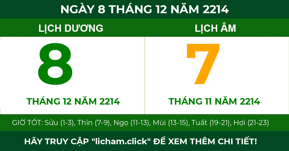 lịch âm ngày 8 tháng 12 năm 2214