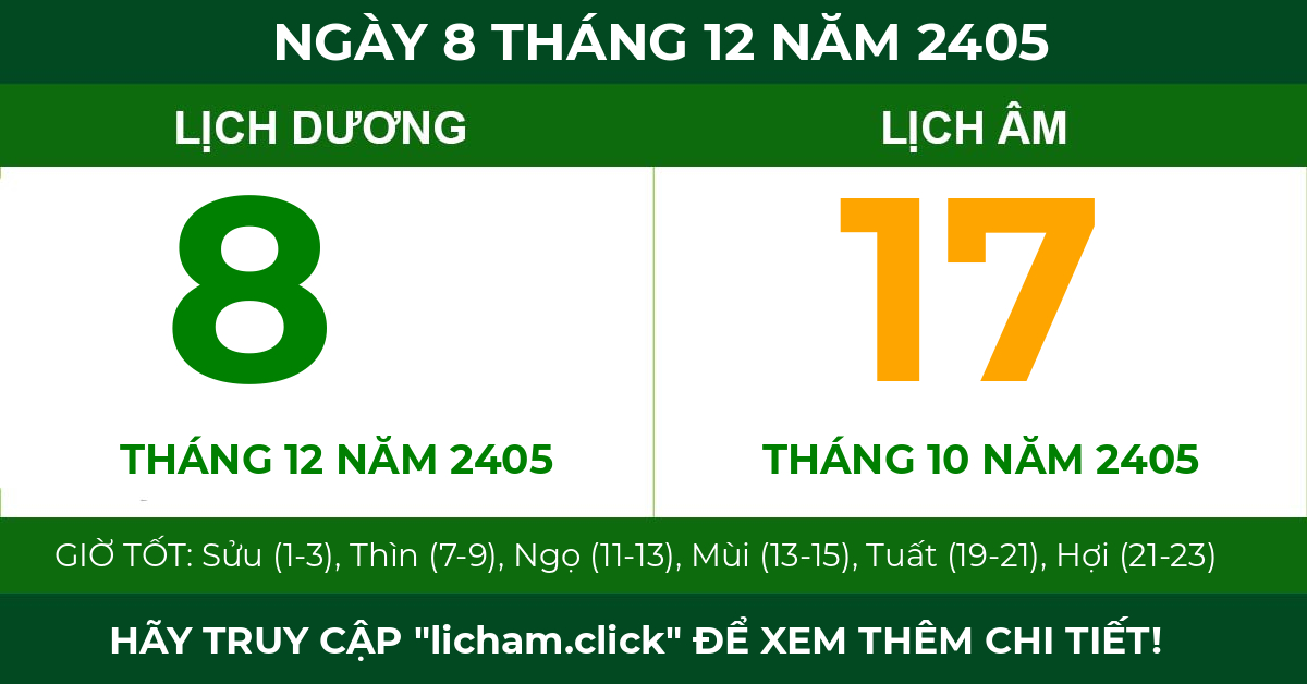 lịch âm ngày 8 tháng 12 năm 2405