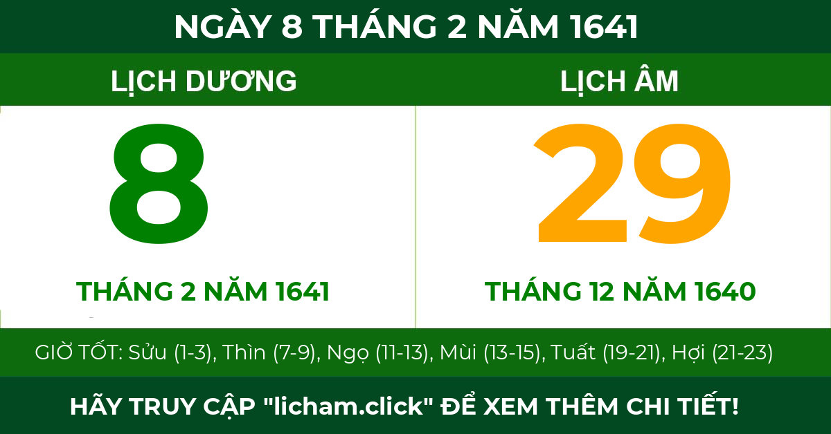 lịch âm ngày 8 tháng 2 năm 1641